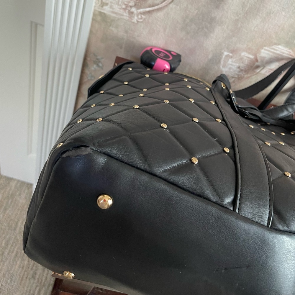 Badgley Mischka Black Quilted Tote with Gold Stud Detailing - Picture 7 of 13